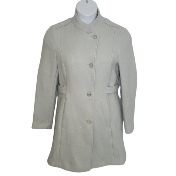 REISS light blue coat wool blend button up peacoat jacket Large - Picture 1 of 10